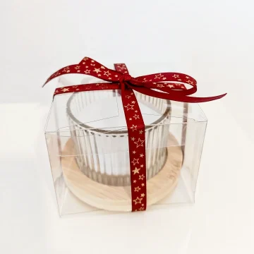 scented candle with wooden base