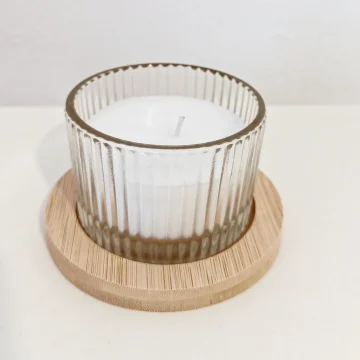 scented candle with wooden base